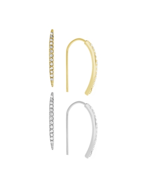 Shop Essentials Crystal Duo Threader Earrings In Silver Plate And Gold Plate In Two Tone
