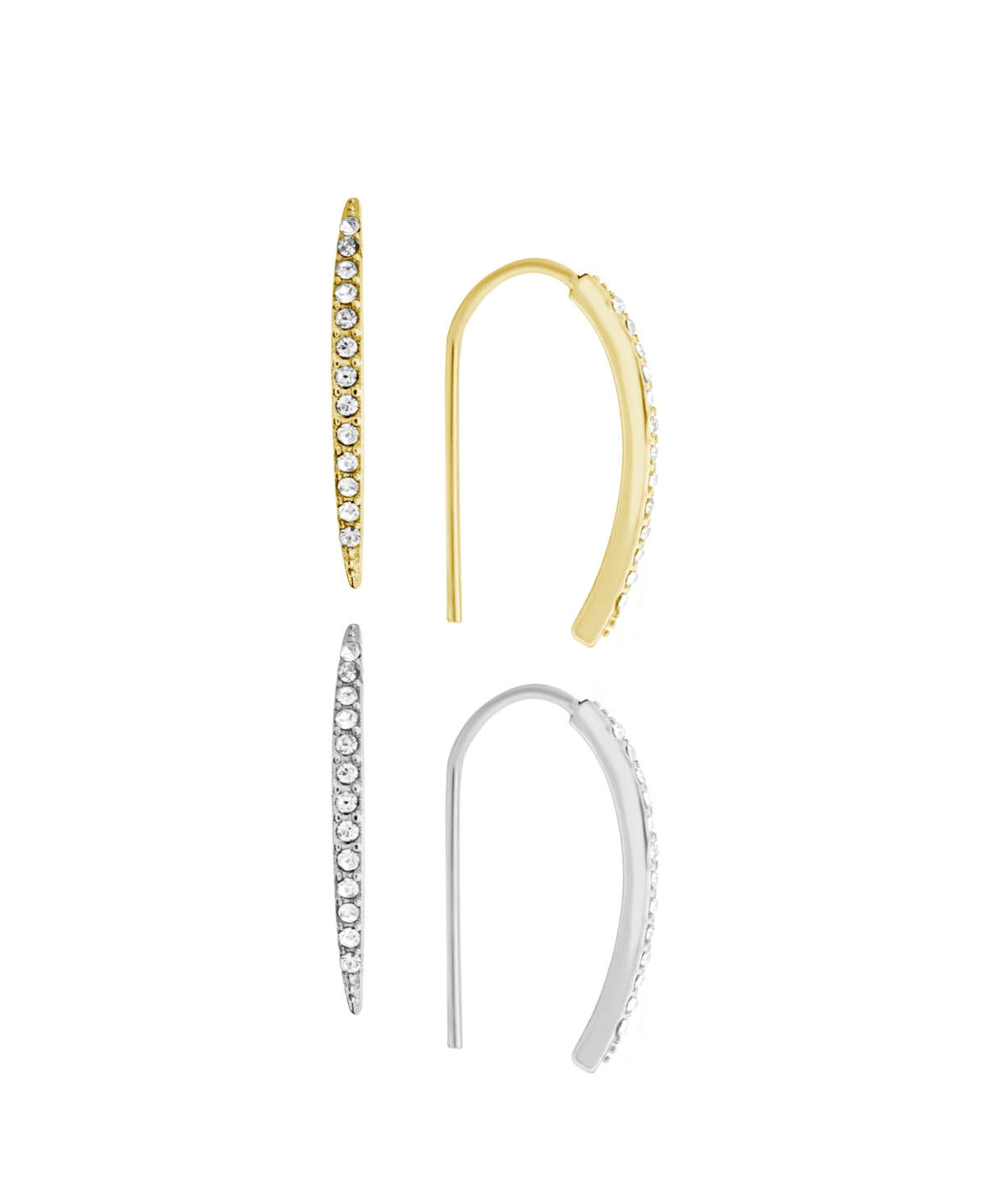 Crystal Duo Threader Earrings in Silver Plate and Gold Plate - Two Tone