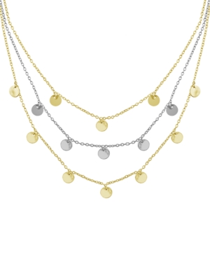 Essentials And Now This Triple Row Chain 16+2in Necklace With Disc Drops In Gold Plate Or Two Tone Silver Plate In Two Tone
