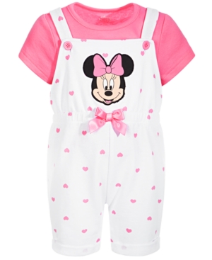 Disney Baby Girls 2-Pc Minnie Mouse Shortall & T-Shirt Sete