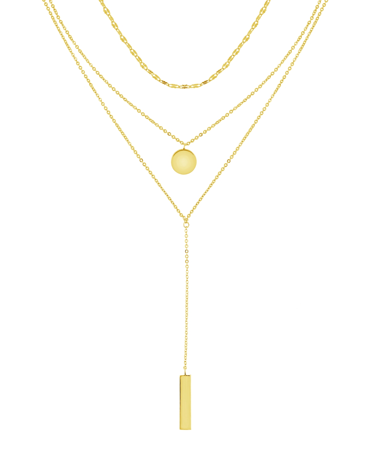 Triple Chain 15" Layered Disc & Bar Necklace in Gold Plate or Silver Plate - Gold