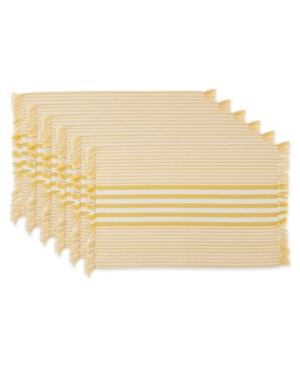 Design Imports Design Import Stripes With Fringe Placemat, Set Of 6 In Yellow