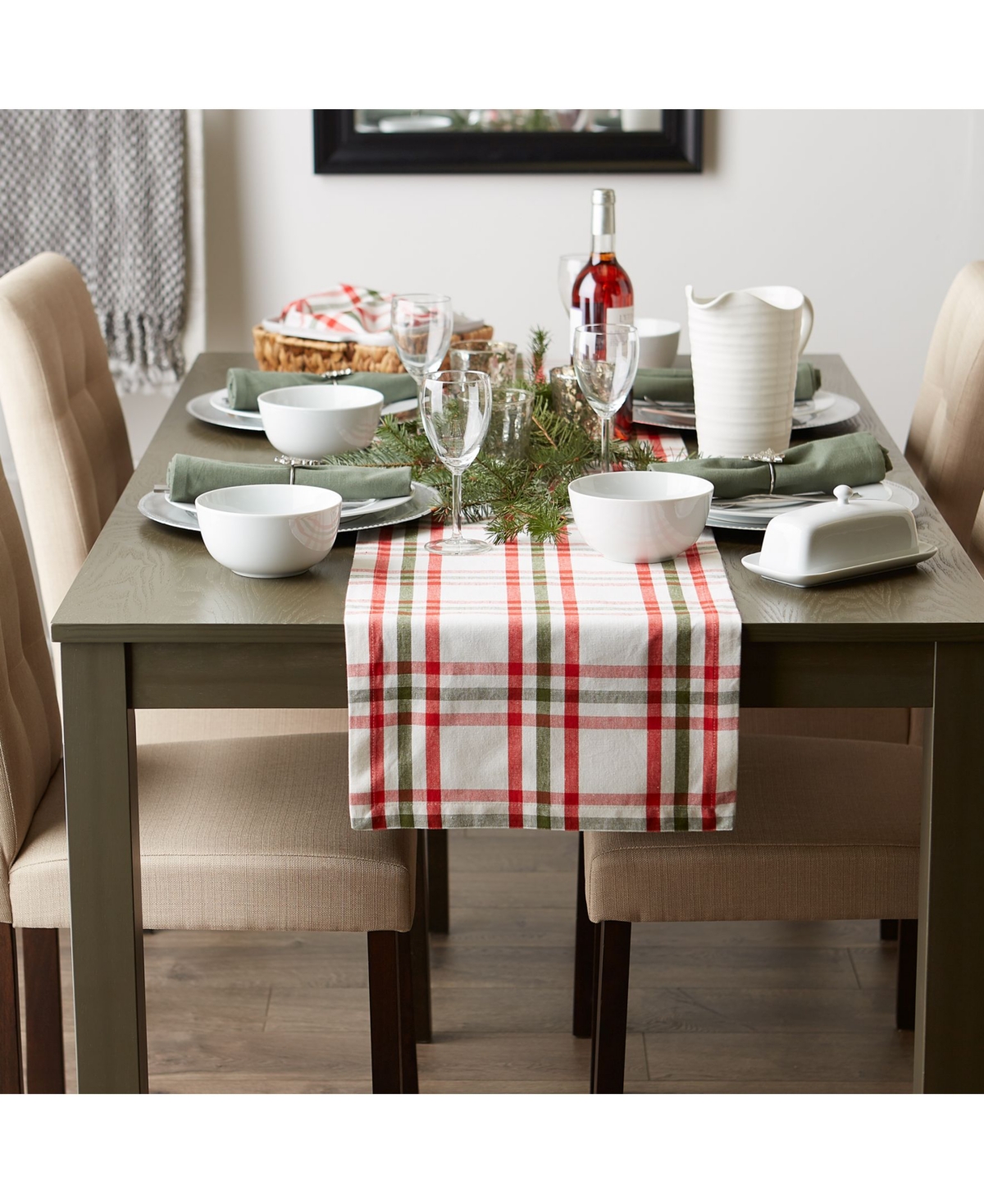 Design Imports Kitchen and Table Top Jolly Tree Collection Table Runner, Nutcracker Plaid, 14" x 108"