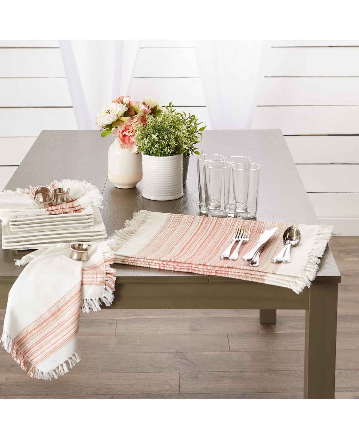 Design Import Fringed Stripe Table Toppers, 13