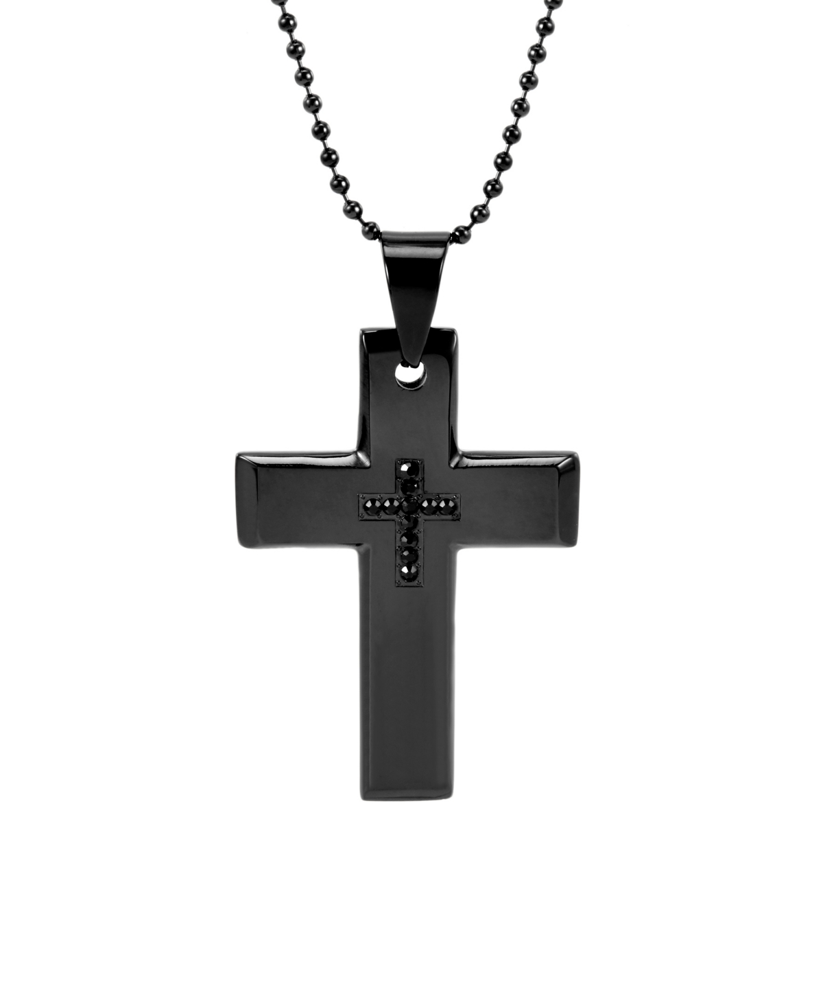 Eve's Jewelry Men's Black Plate Stainless Steel Cross Necklace