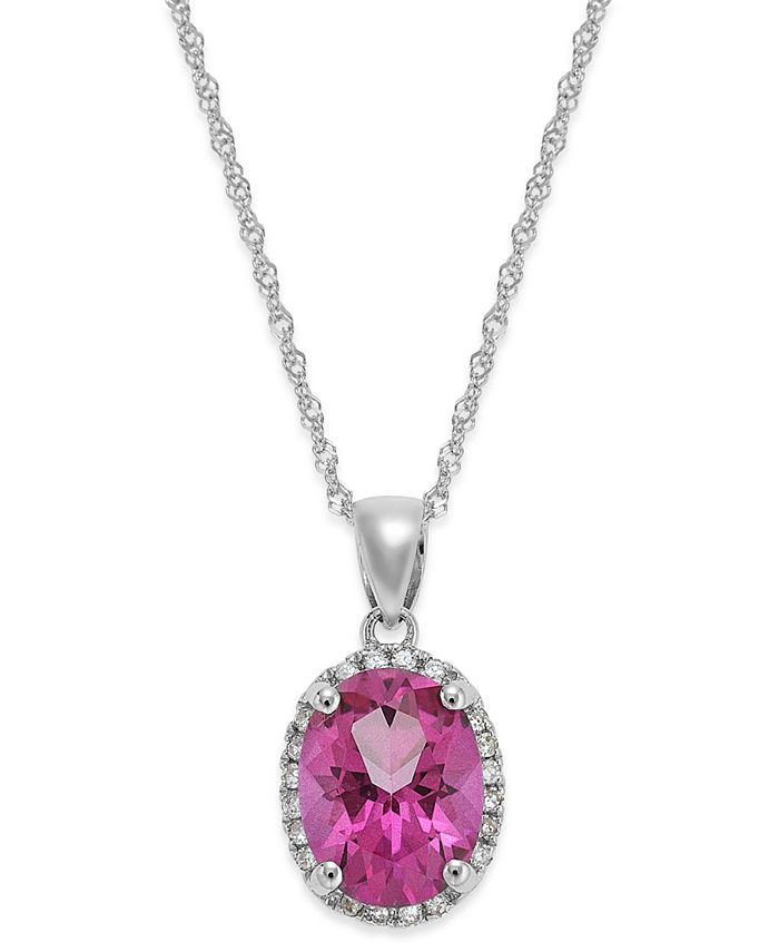 Macy's - 14k White Gold Pink Topaz (2 ct. t.w.) and Diamond Accent Pendant Necklace
