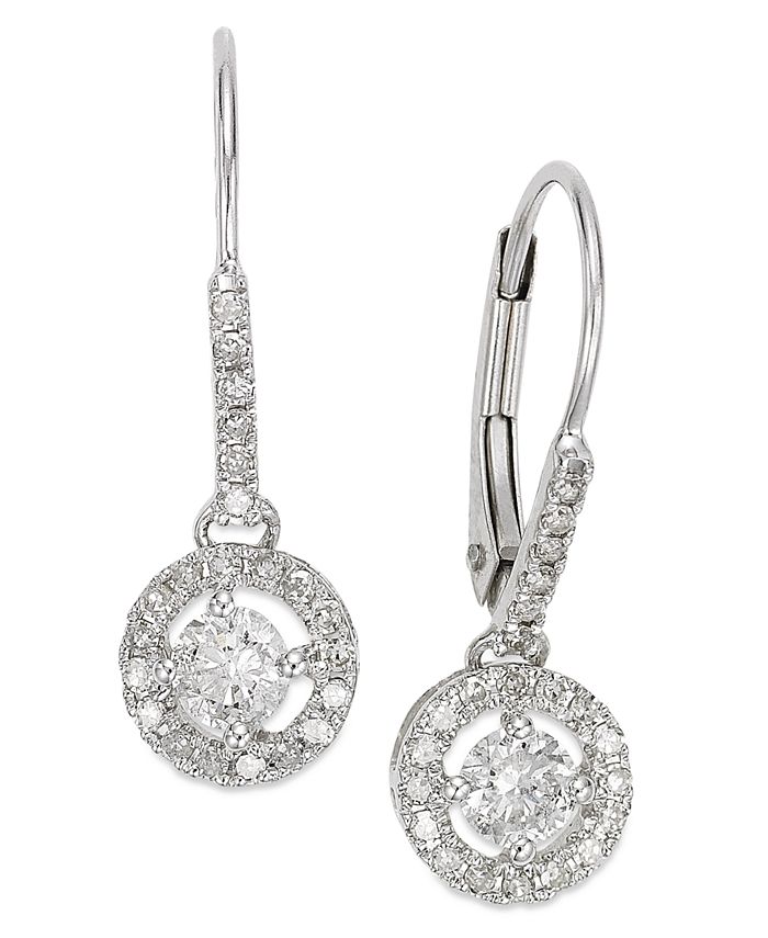 Diamond Round Drop Earrings in 14K White Gold, Yellow Gold or Rose Gold (1/2 Ct. t.w.) - Gold