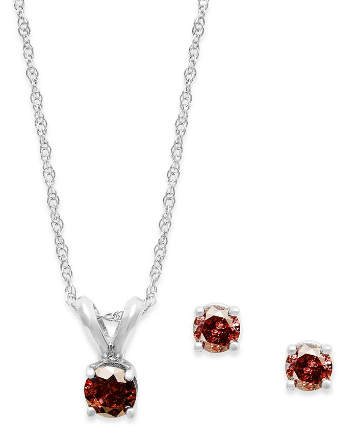 Macy's - 10k White Gold Red Diamond Necklace and Earring Set (1/4 ct. t.w.)