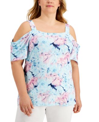 JM Collection Plus Size Floral Cold-Shoulder Top main image 1