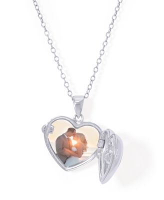 Cubic Zirconia Heart Locket Pendant 18" Necklace in Silver Plate