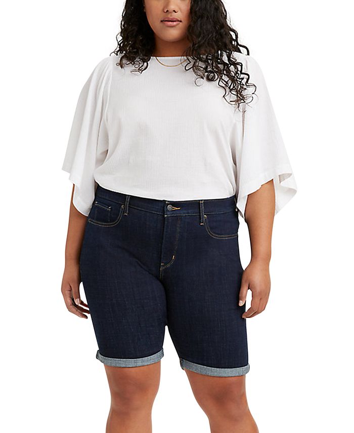 bytte rundt Offentliggørelse mærkning Levi's Trendy Plus Size Shaping Denim Bermuda Shorts - Macy's