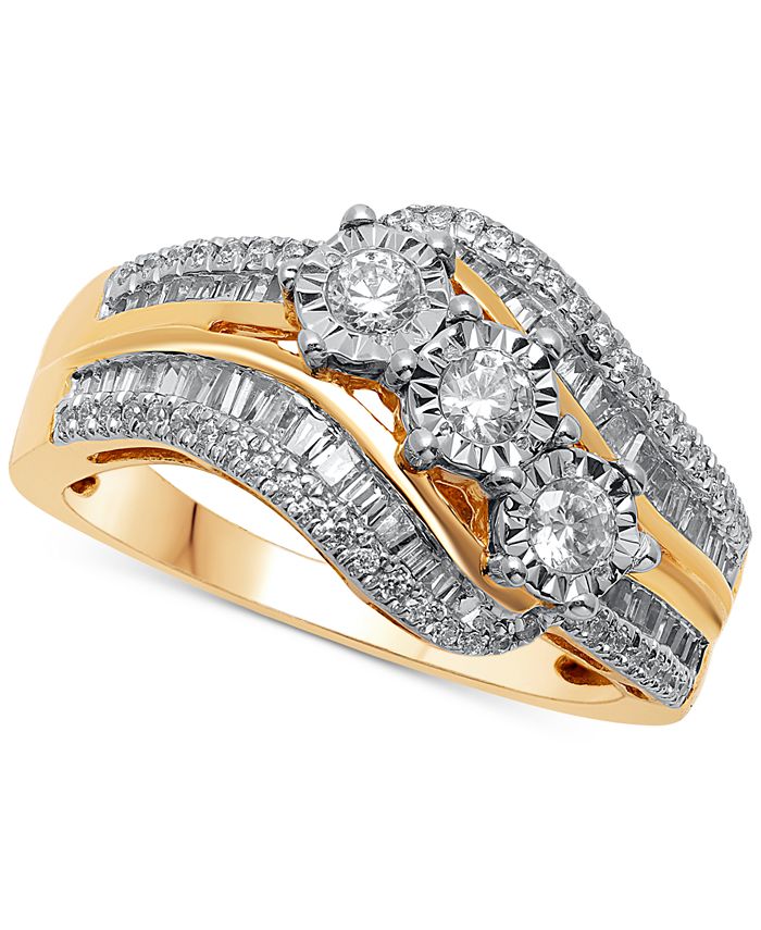 Macy's - Diamond Three Stone Baguette Swirl Ring (3/4 ct. t.w.) in 10k Gold