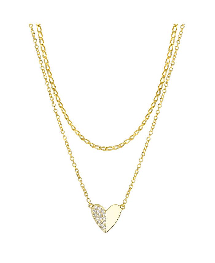 Unwritten - Gold Flash Plated Crystal Heart Layered Pendant Necklace