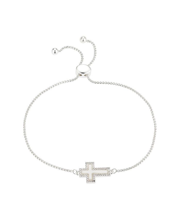 Unwritten Silver Plated Genuine Mother of Pearl Inlay Cross Adjustable ...