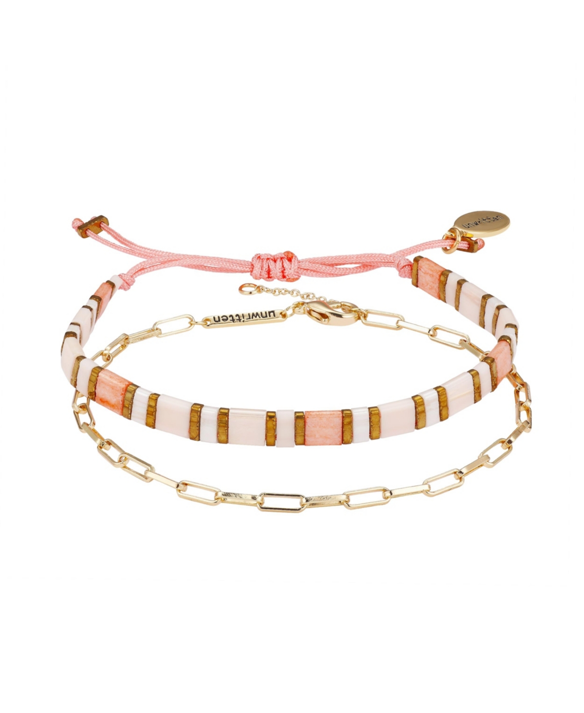 Gold Flash Plated Link Chain and Pink Bracelet Set - Pink