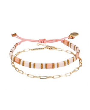 Unwritten Gold Flash Plated Link Chain And Pink Bracelet Set