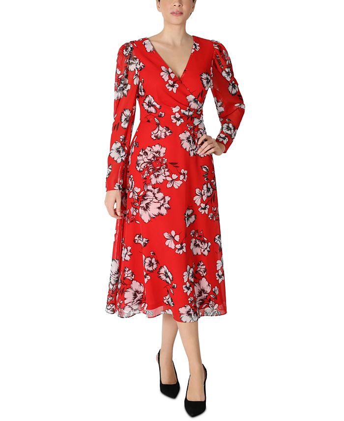 julia jordan Floral-Print Chiffon Midi Dress - Macy's