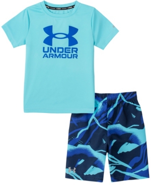 Under Armour Little Boys Broken Waves T-shirt And Swim Shorts Set In Bright Sky