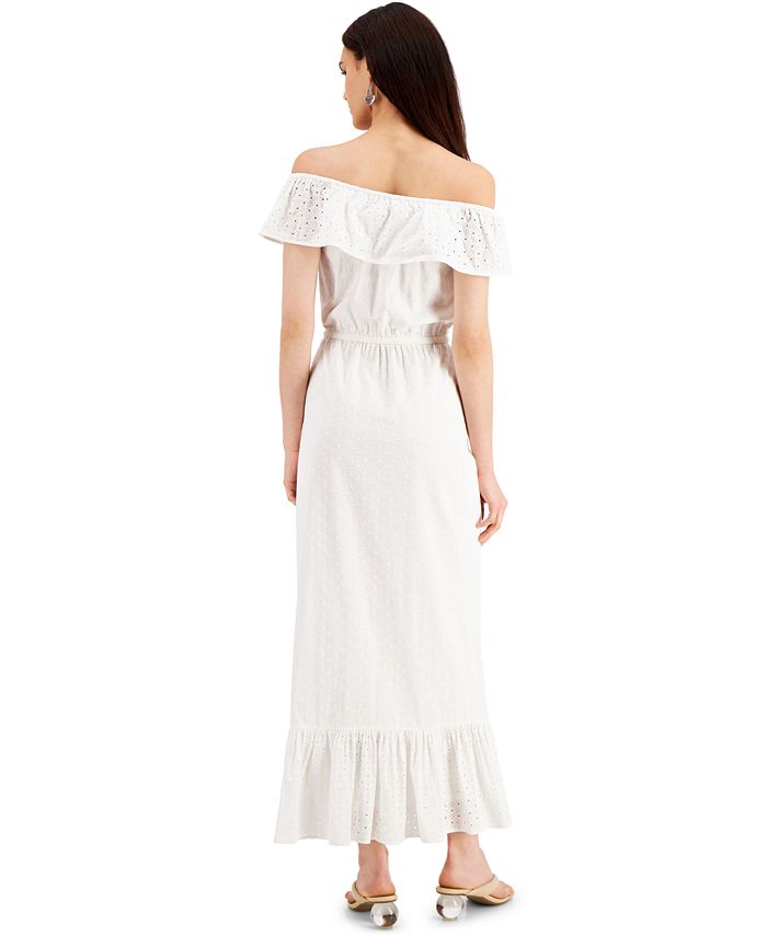 Style & Co Cotton Off-The-Shoulder Eyelet Maxi Dress, Created for Macy ...