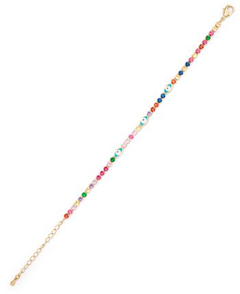 Macy's - Multi Color Stone Enamel Evil Eye Bracelet in Fine Gold Plate