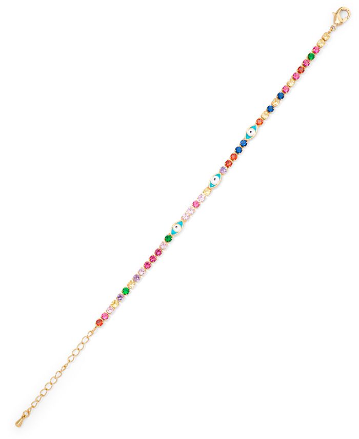 Macy's Multi Color Stone Enamel Evil Eye Bracelet in Gold Plate Macy's