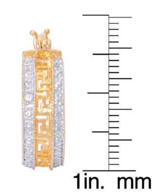 Diamond Accent Greek Key Design Huggie Hoop Earrings in Two Tone Gold Plate