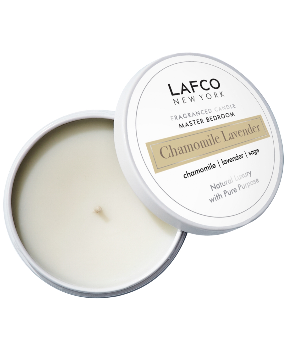 Lafco New York Chamomile Lavender Master Bedroom Travel Candle, 4-oz. In White