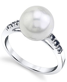 Cultured Freshwater Pearl (10mm) & Black Diamond (1/8 ct. t.w.) Ring in 14k White Gold