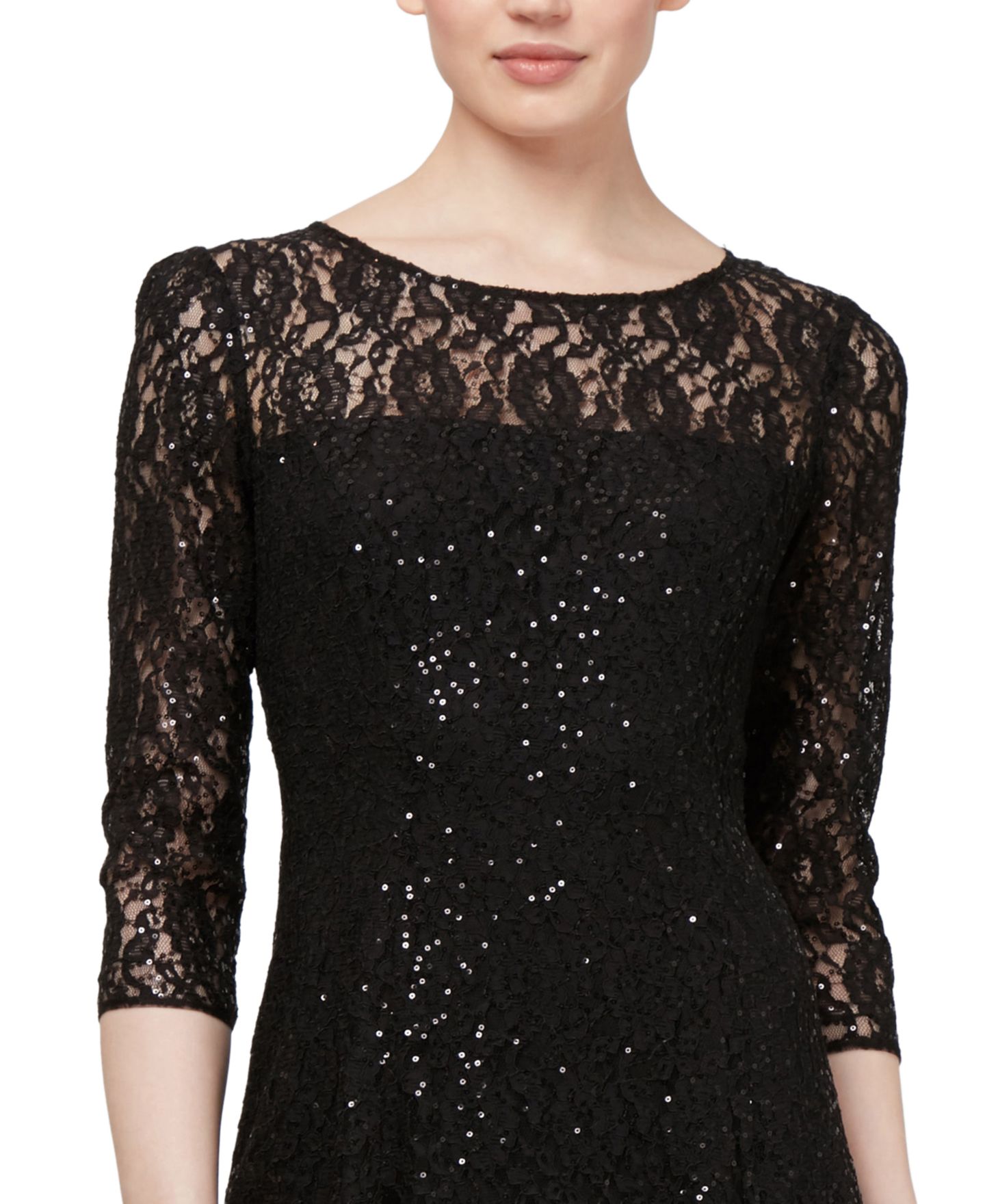 Женское платье SL Fashions 3/4-Sleeve Sequin Lace, цвет: Чёрный — фото 3