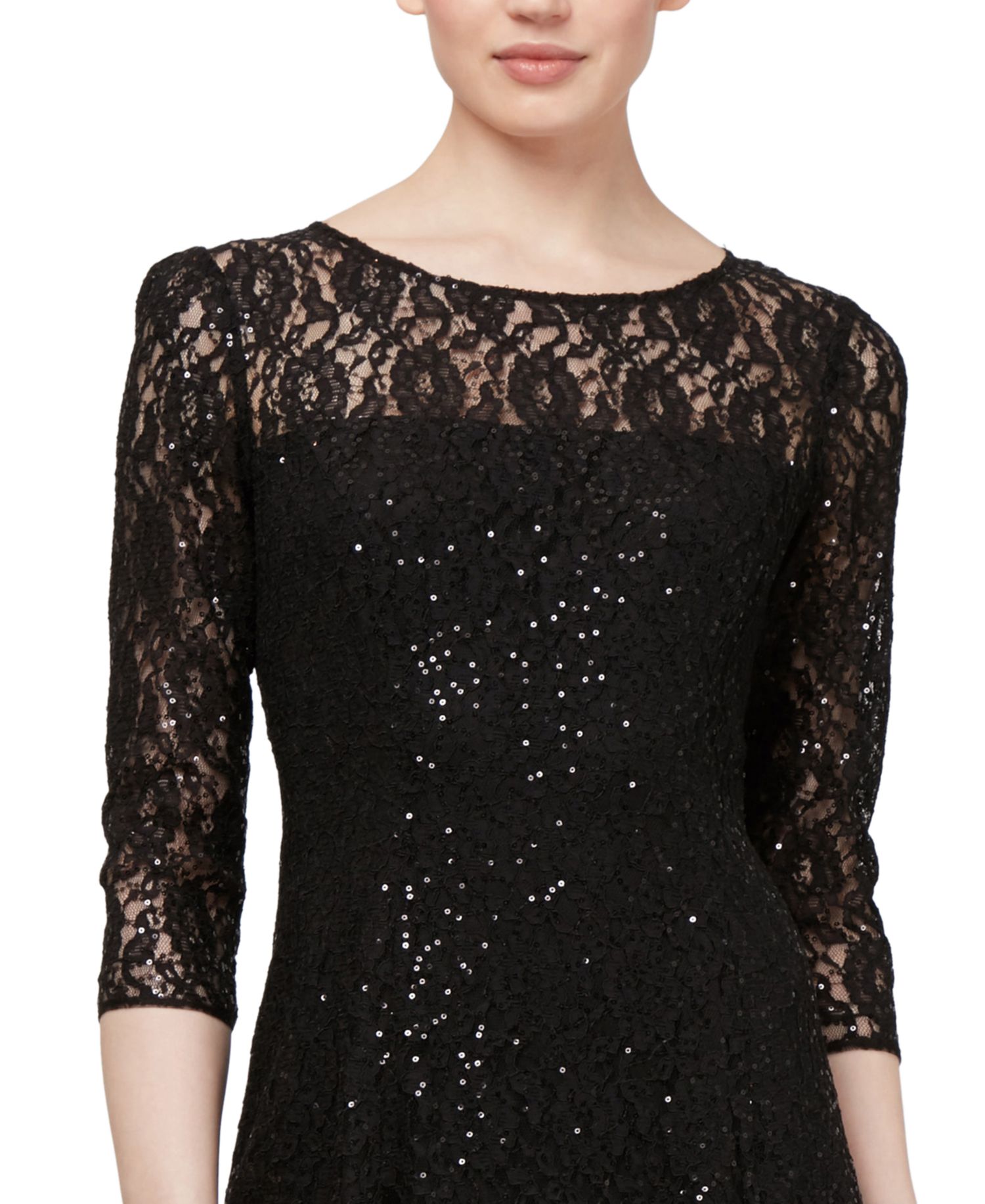 3/4-Sleeve Sequin Lace Dress