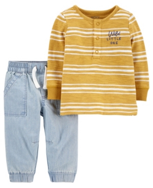 Carter's Baby Boys Striped Sweater And Chambray Pant Set, 2 Pieces In Yellow