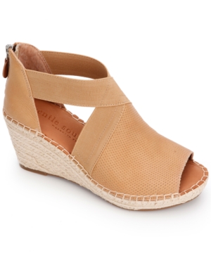 Gentle Souls By Kenneth Cole Charli Cross Elastic Wedge Sandals Women's Shoes In Tan Leather