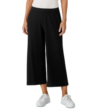 Eileen Fisher Plus Size Straight-leg Silk Georgette Crepe Ankle Pants In Black