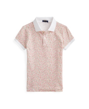 Little Girls Floral Stretch Mesh Polo