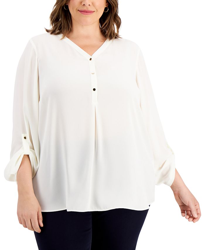 JM Collection Plus Size Roll-Sleeve Top, Created for Macy's - Macy's