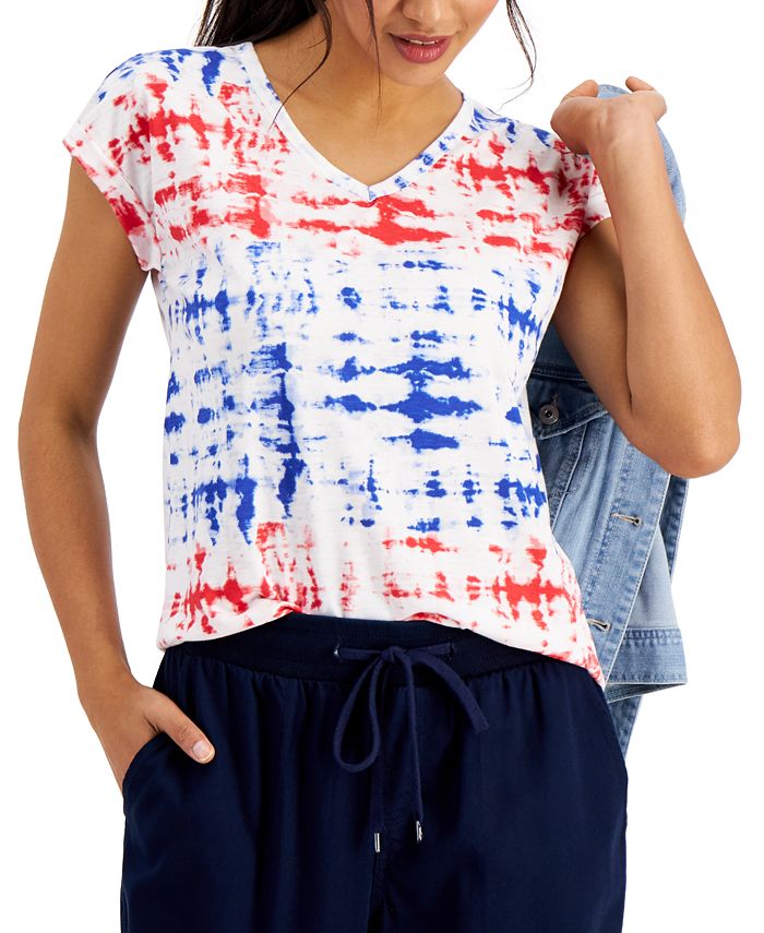 Style & Co Petite Cotton Tie Dyed Top