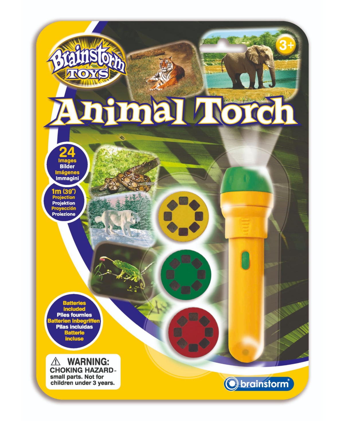 Brainstorm Toy Animal Flashlight and Projector with 24 Animal Images - Stem...