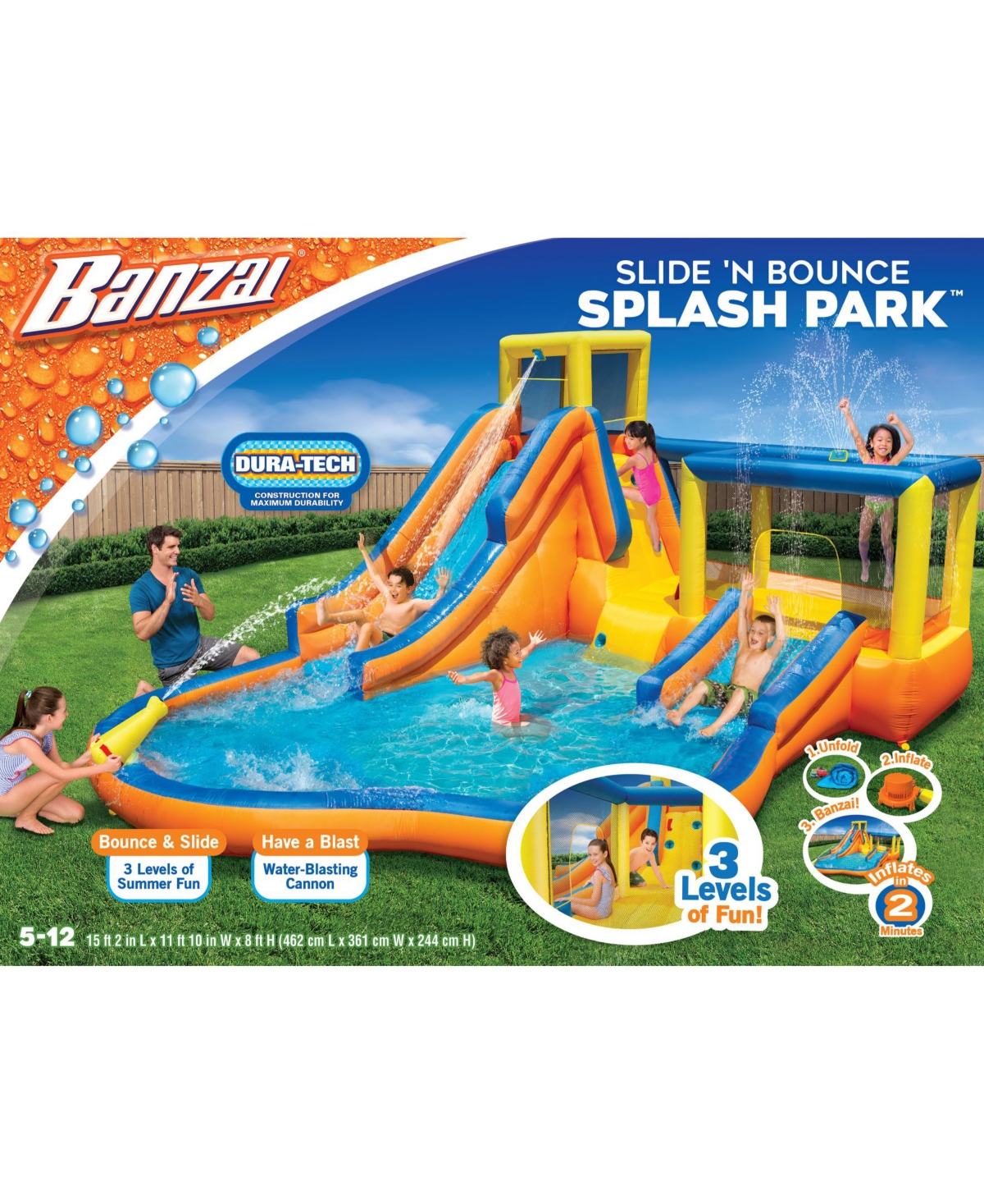 Banzai Inflatable Slide 'n Bounce Splash Park Water Park In Open Misce