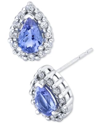 Macy's - Tanzanite (7/8 ct. t.w.) & Diamond (1/4 ct. t.w.) Halo Stud Earrings in 14k White Gold