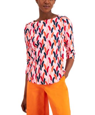 Charter Club - Printed 3/4-Sleeve Cotton Top, Created for Macy's