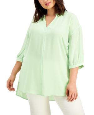Alfani Plus Size 3/4-sleeve High-low Top, Created For Macy's In Pistachio Green