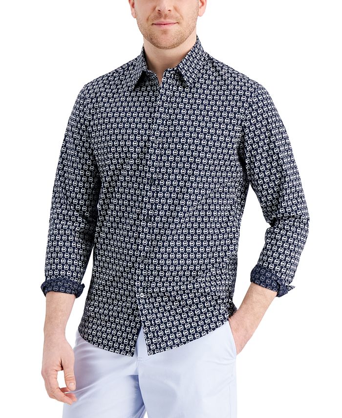 Michael Kors Men's Long-Sleeve Circled Logo Print Shirt - Macy's