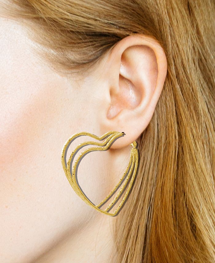 Essentials - Triple Layer Sparkle Wire Heart Hoop Earring in Gold Plate