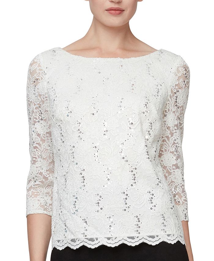 Alex Evenings Sequinned Lace Cowl-Back Top - Macy's