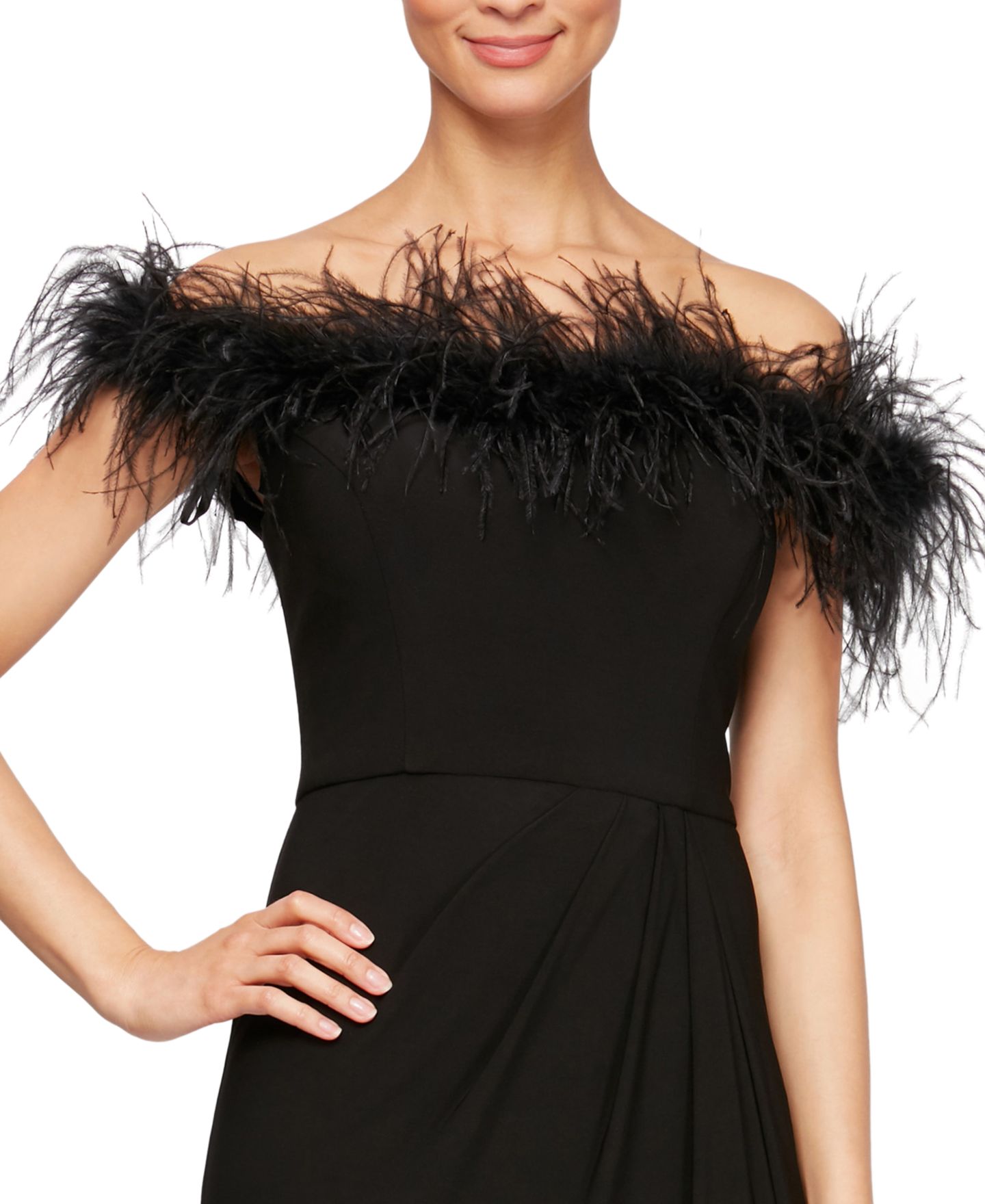 Женское платье Alex Evenings Faux-Feather Off-The-Shoulder Gown, цвет: Чёрный — фото 3