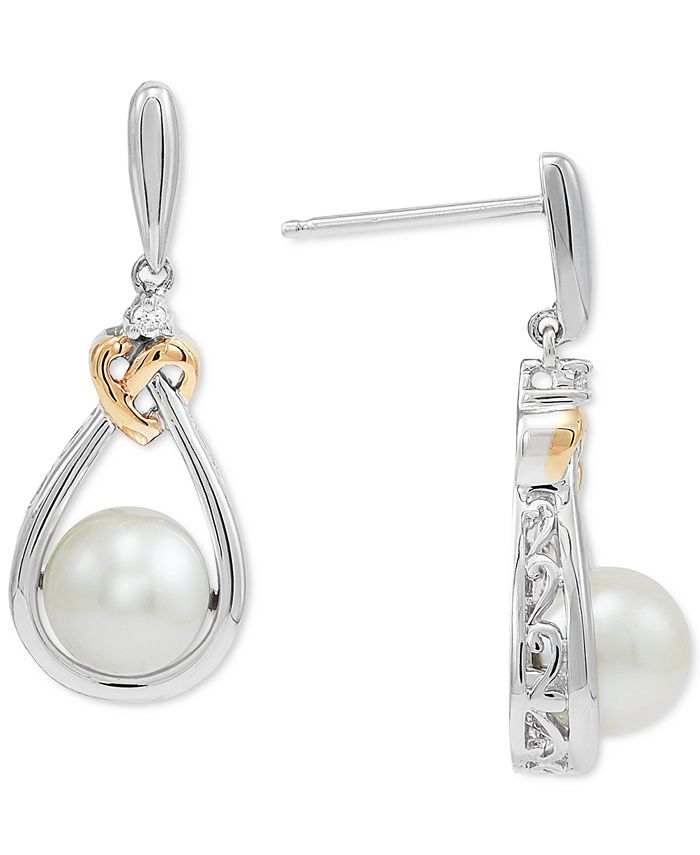 Macy's Cultured Freshwater Pearl (7mm) & Diamond Accent Drop Earrings ...