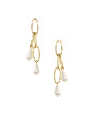 Shop Ettika Oval Link Pearl Dangle Earrings In Gold Plated