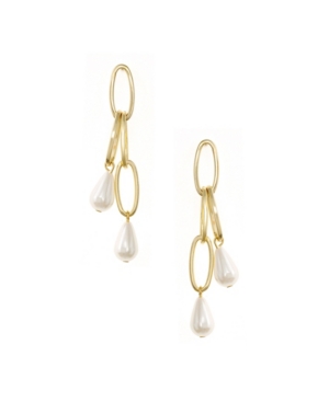 Ettika Oval Link Pearl Dangle Earrings In Gold Plated