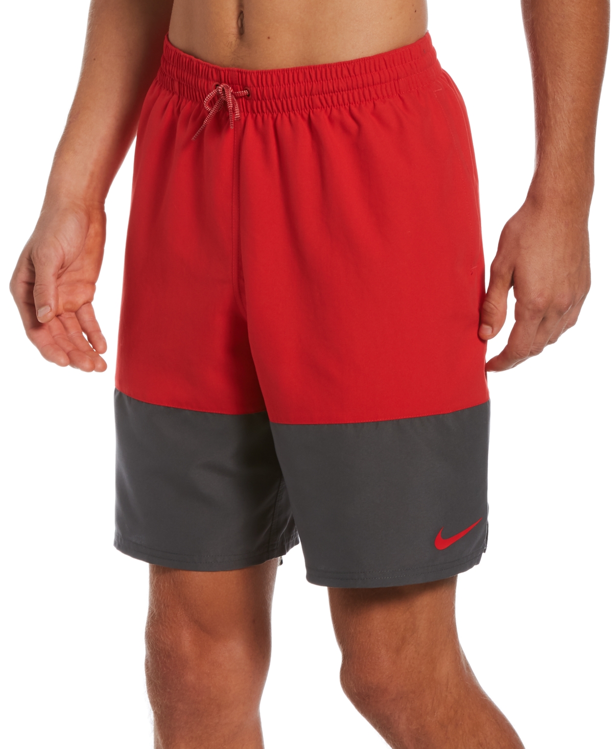 Shop Nike Men's Split Colorblocked 9" Swim Trunks In University Red