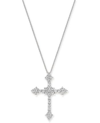 Macy s Diamond Flower Cross Pendant Necklace in 14k White Gold 1